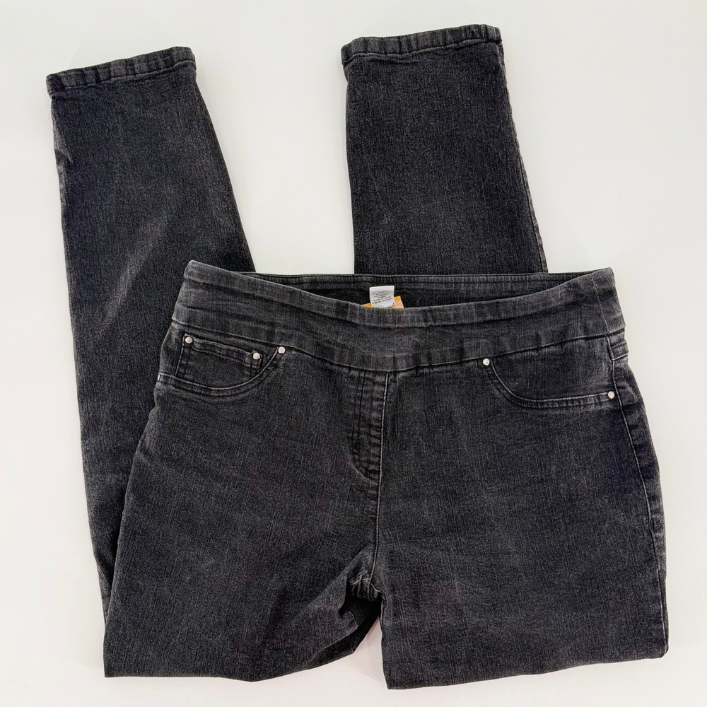 RUBY RD Black Pull On Denim Jeans Straight Leg Stretch Pants Style 99403 Size 12